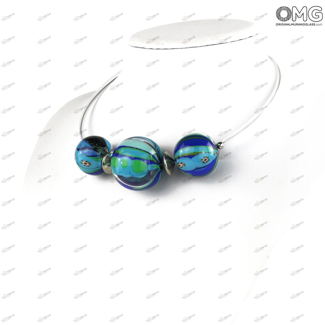2477 ORIGINALMURANOGLASS Ожерелье Вечнозелёная муррина с венецианскими бусинами - муранское стекло - Original Murano Glass OMG 45 см 