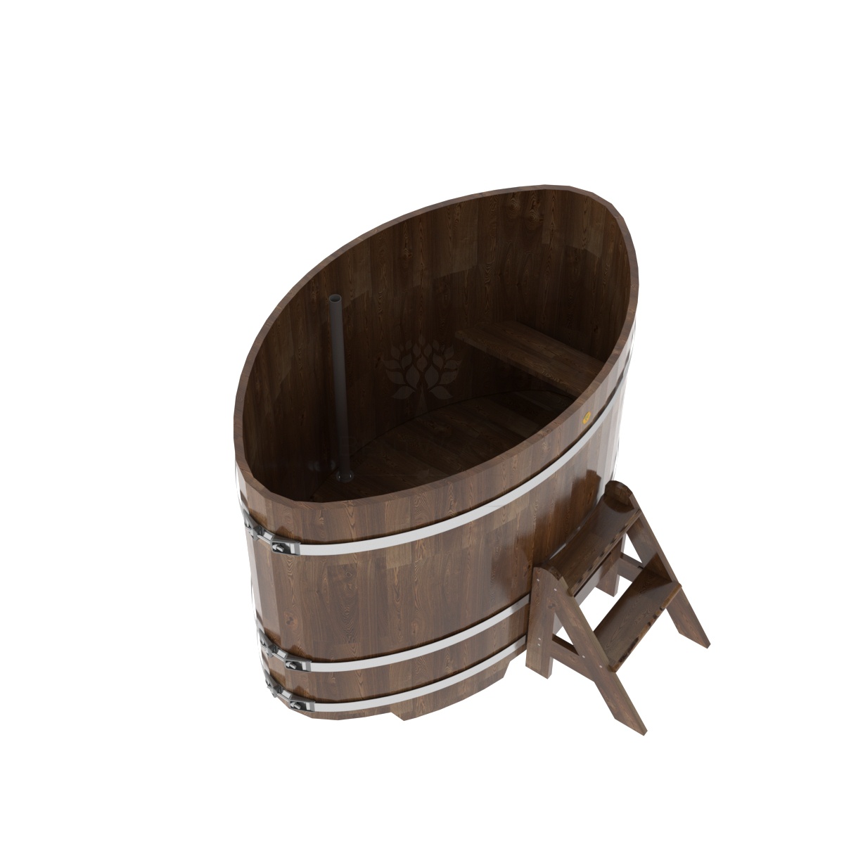 1531 Купель овальная из сращенных ламелей лиственницы 1,02х1,68х1,1 морёная Alyarus  - Вид №1