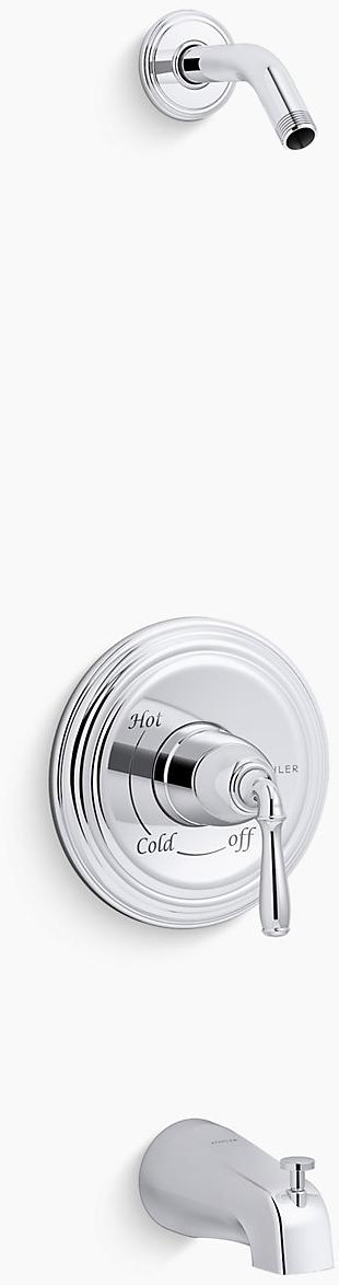 KOHLER Devonshire Rite-Temp для ванны и клапана душа с рычажной ручкой и скользящим изливом, без насадки для душа K-TLS395-4S-CP  - Вид №1