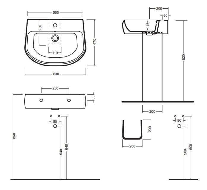 Керамическая раковина на колонне с переливом Axa Avani ARCH-00091611 - Вид №2