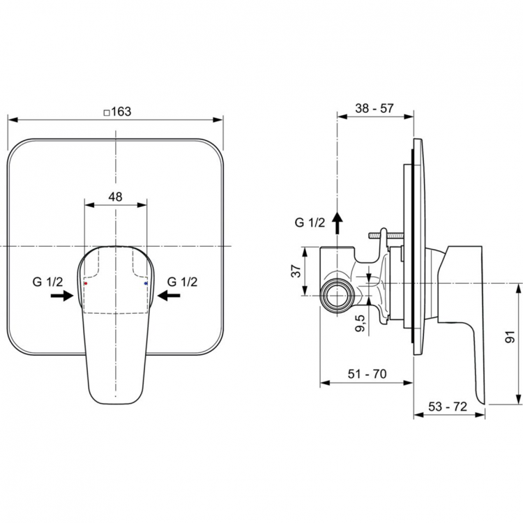 A7188AA Встраиваемый смеситель для душа CERAFINE MODEL D Ideal Standard CERAFINE D - Вид №5