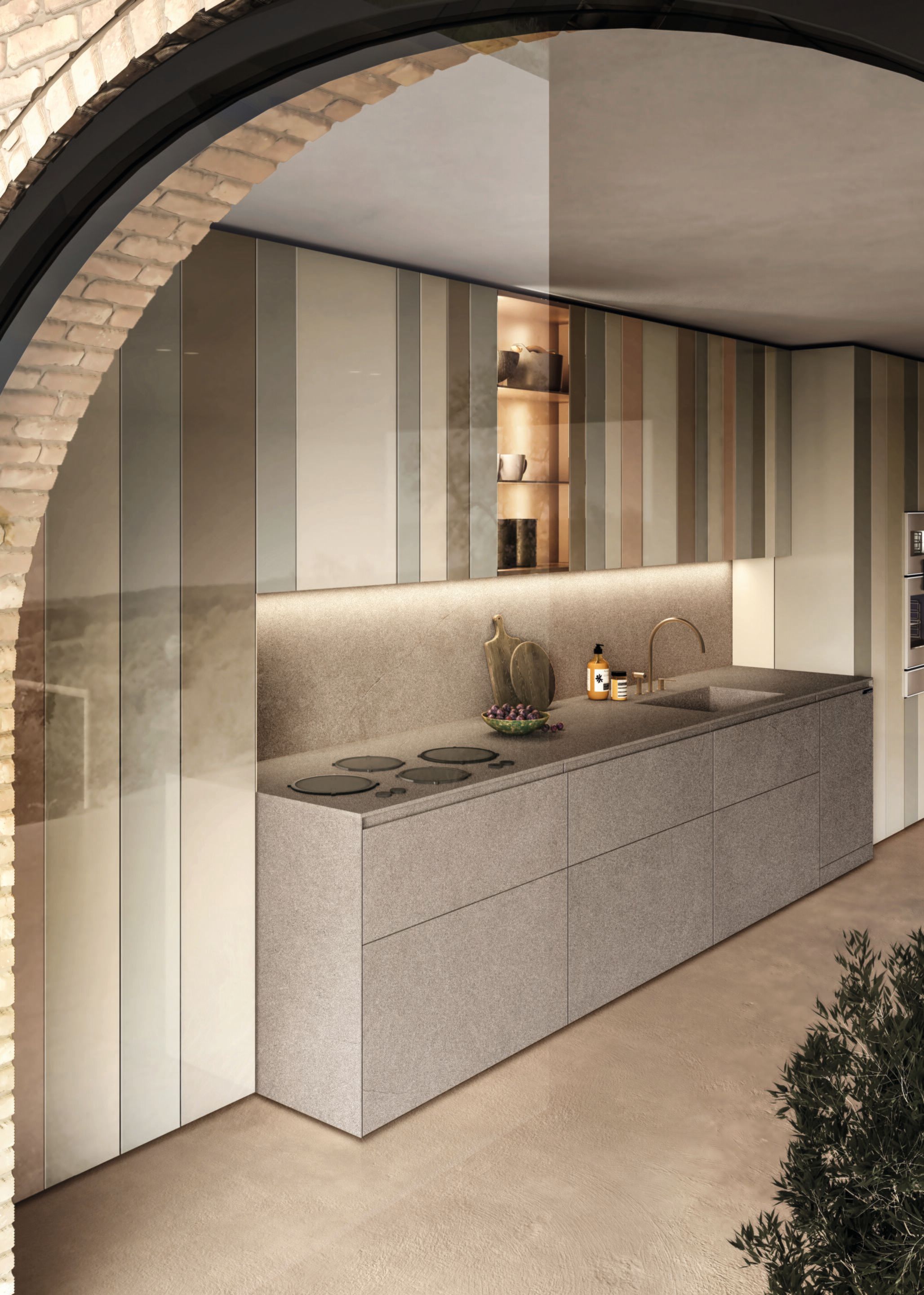 Линейная кухня из дерева и стекла без ручек Lago N. O. W ARCH-00076061 - Вид №3