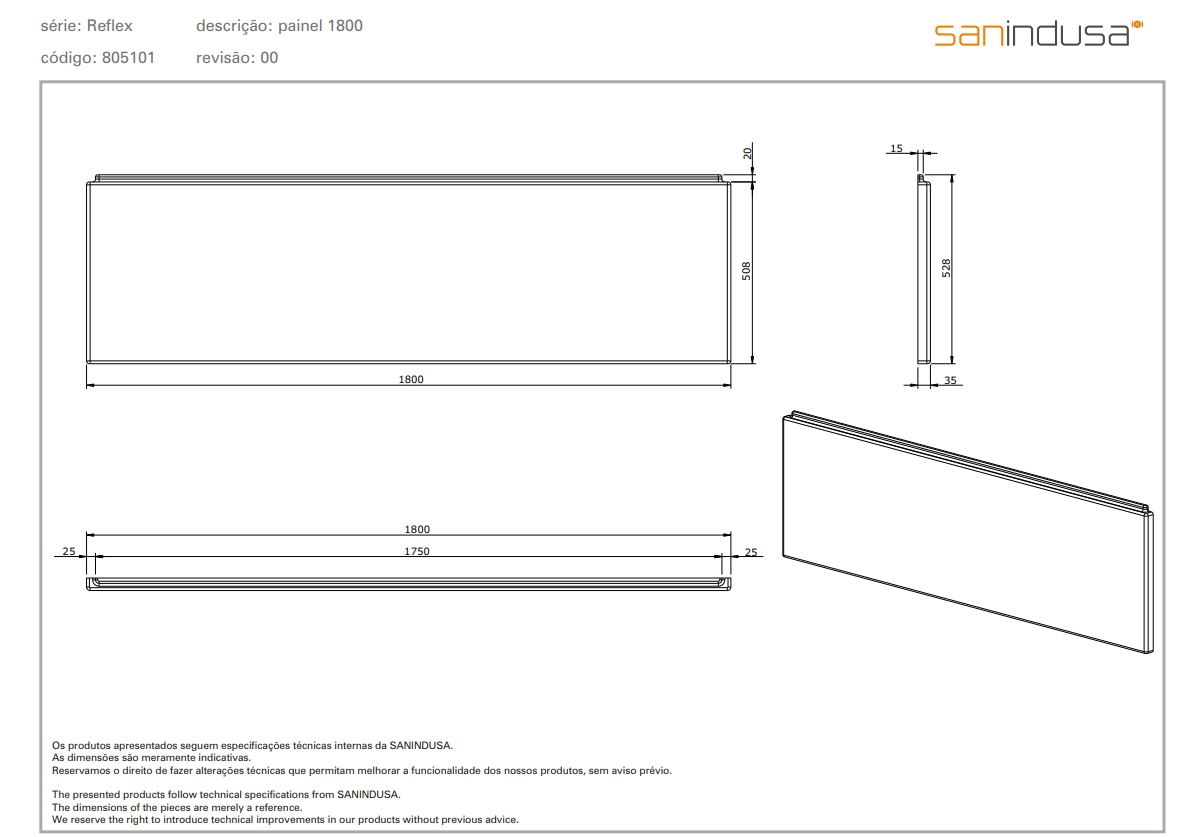 Панель для ванны Sanindusa Vertice 805101000 180 см - Вид №1