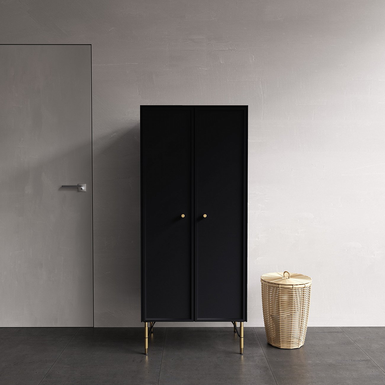 Шкаф распашной двухдверный с металлическими ножками 150х62 см черный Moon BRAGIN DESIGN MOON 00-3862431 Черный - Вид №2