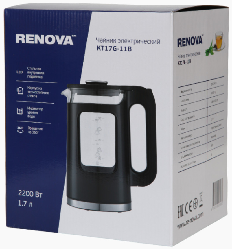 9182155 Электрочайник RENOVA KT17G-11B черный STDN-0116378 - Вид №1