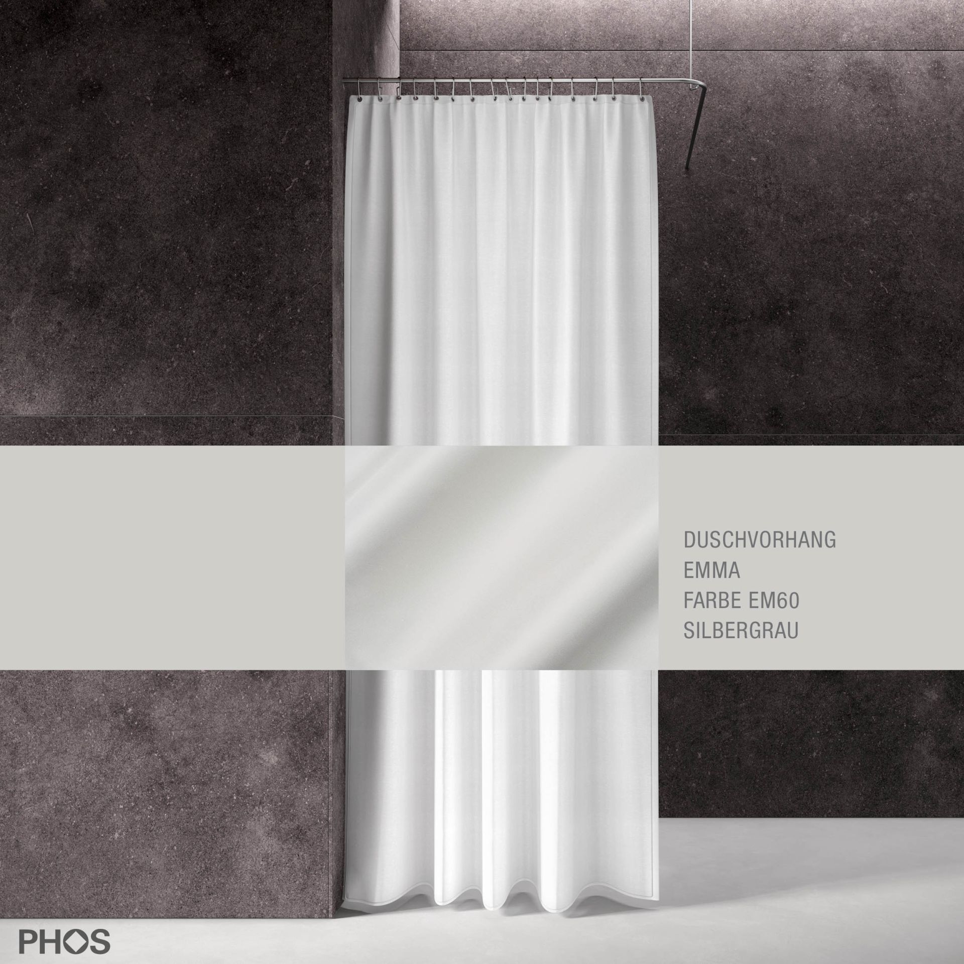 DV-EMMA200-220-EM60 Занавеска для душа emma серебристо-серая, длина 200 см, ширина 220 см. PHOS 