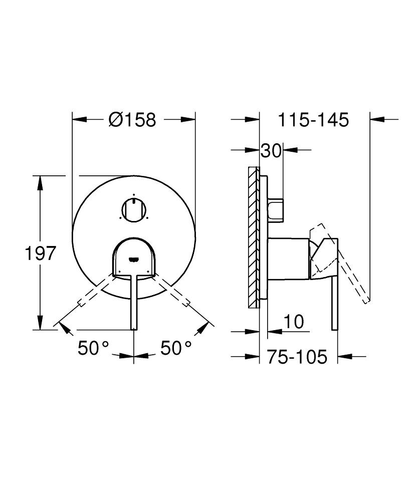 Смеситель GROHE PLUS однорычажный с переключателем на три положения, хром (24093003) - Вид №1