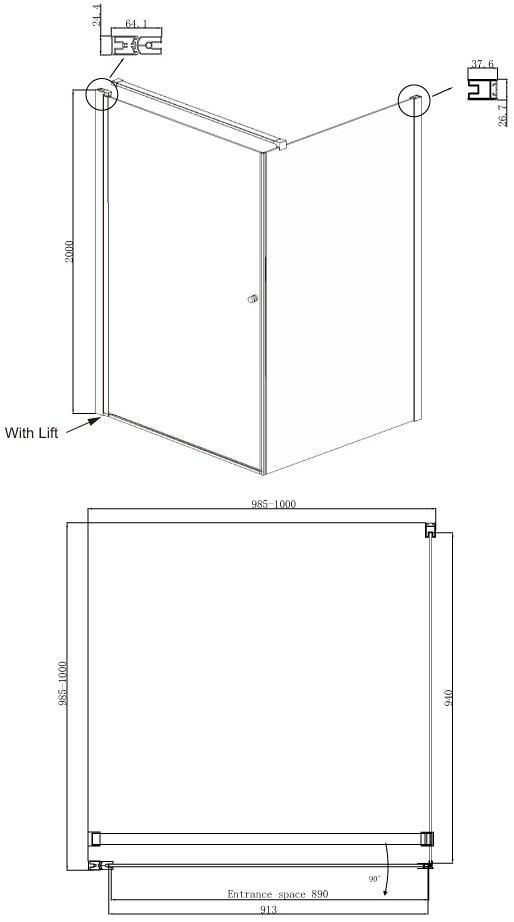 Душевое ограждение Ambassador Nord 13011104 (1000x1000x2000), 1 место - Вид №9