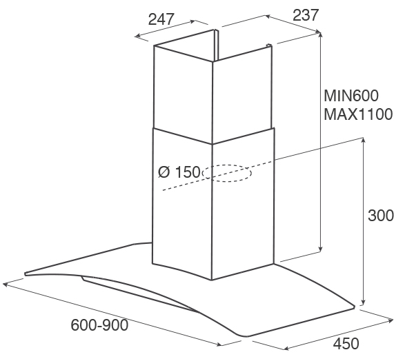 9064779 Вытяжка каминная Jetair TORY P 60 INX серебристый/прозрачный STDN-0012574 - Вид №1