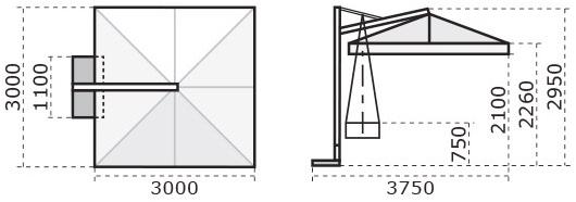 Scolaro Parasol Регулируемый квадратный зонт с боковой стойкой Galileo sun-id-1352146 - Вид №19