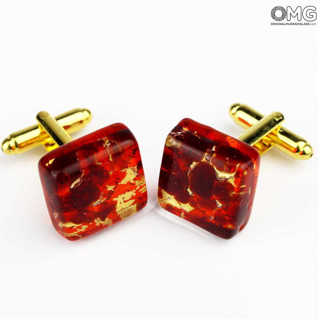 3165 ORIGINALMURANOGLASS Запонки - красные - Original Murano Glass OMG 1 см  - Вид №1