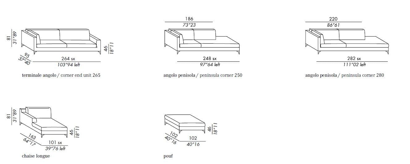 Тканевый диван с полуостровом Meridiani Prince ARCH-00114477 - Вид №2
