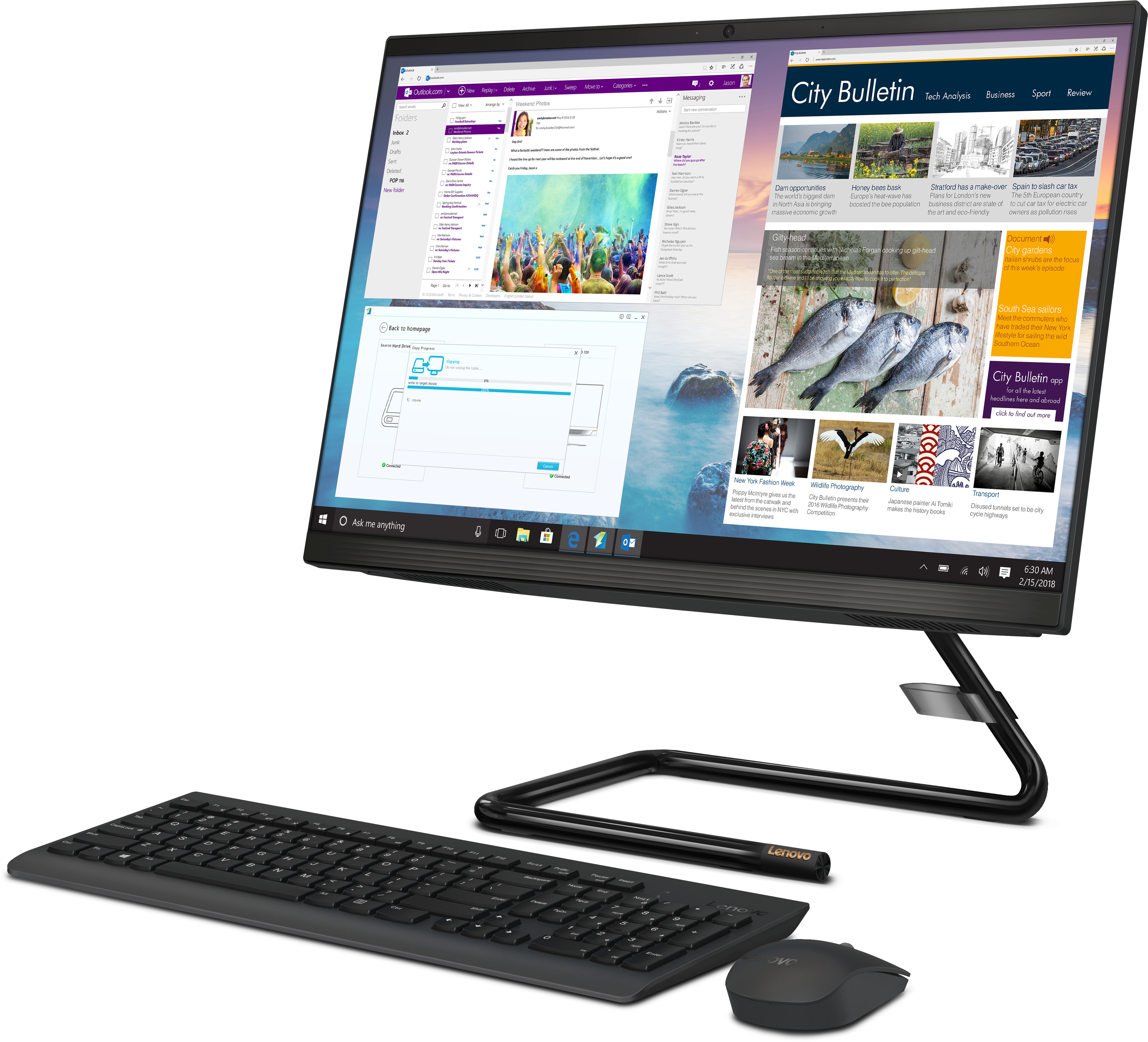 F0EA005GRK ideacentre aio a340-22igm 21.5"(1920x1080 ips)/intel celeron j4025(2ghz)/4096mb/128ssdgb/dvdrw/int:intel uhd graphics 600/bt/wifi/war 1y/5.28kg/black/dos + клавиатура, мышь usb Lenovo Santreyd  - Вид №3