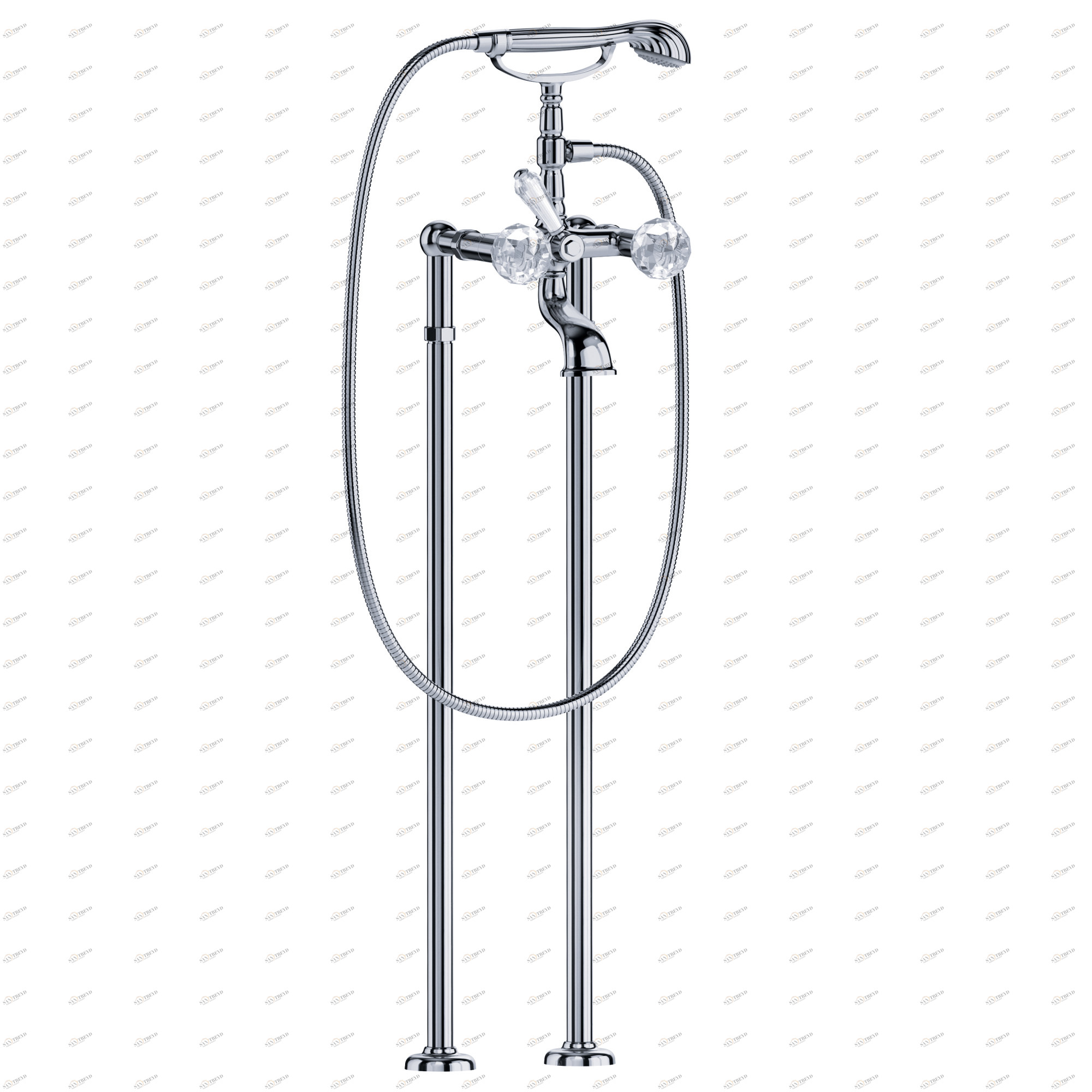 Смеситель для ванны ½“ с душевым гарнитуром напольный JOERGER Florale Crystal 600.20.149.000-AA