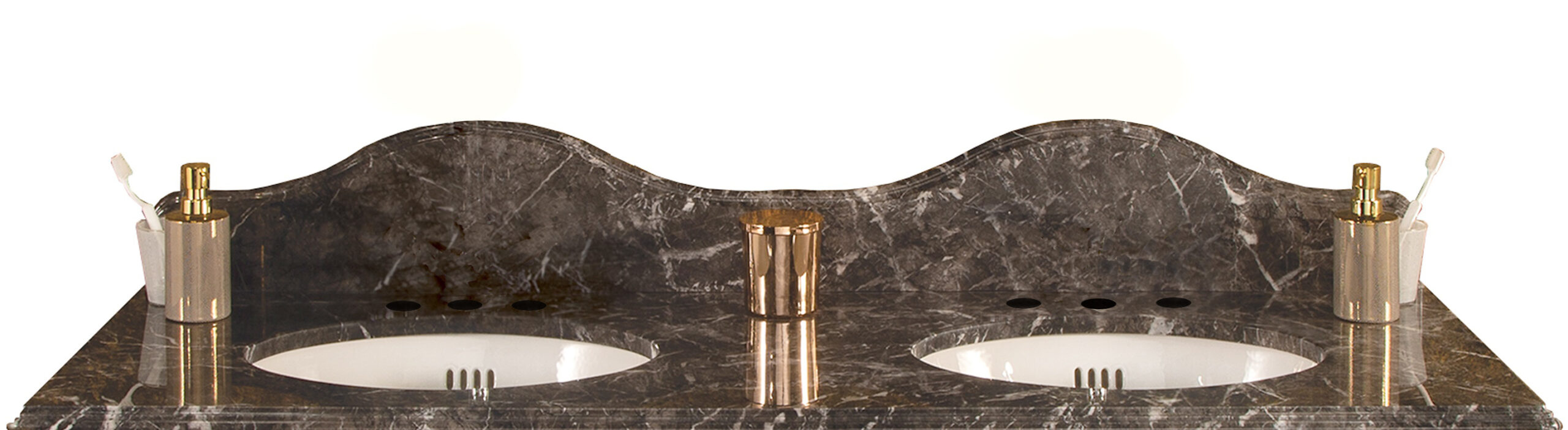 TCMAR15003WH Мраморная столешница 1500 мм 2 x 3 отверстия под смеситель Thomas Crapper  - Вид №2