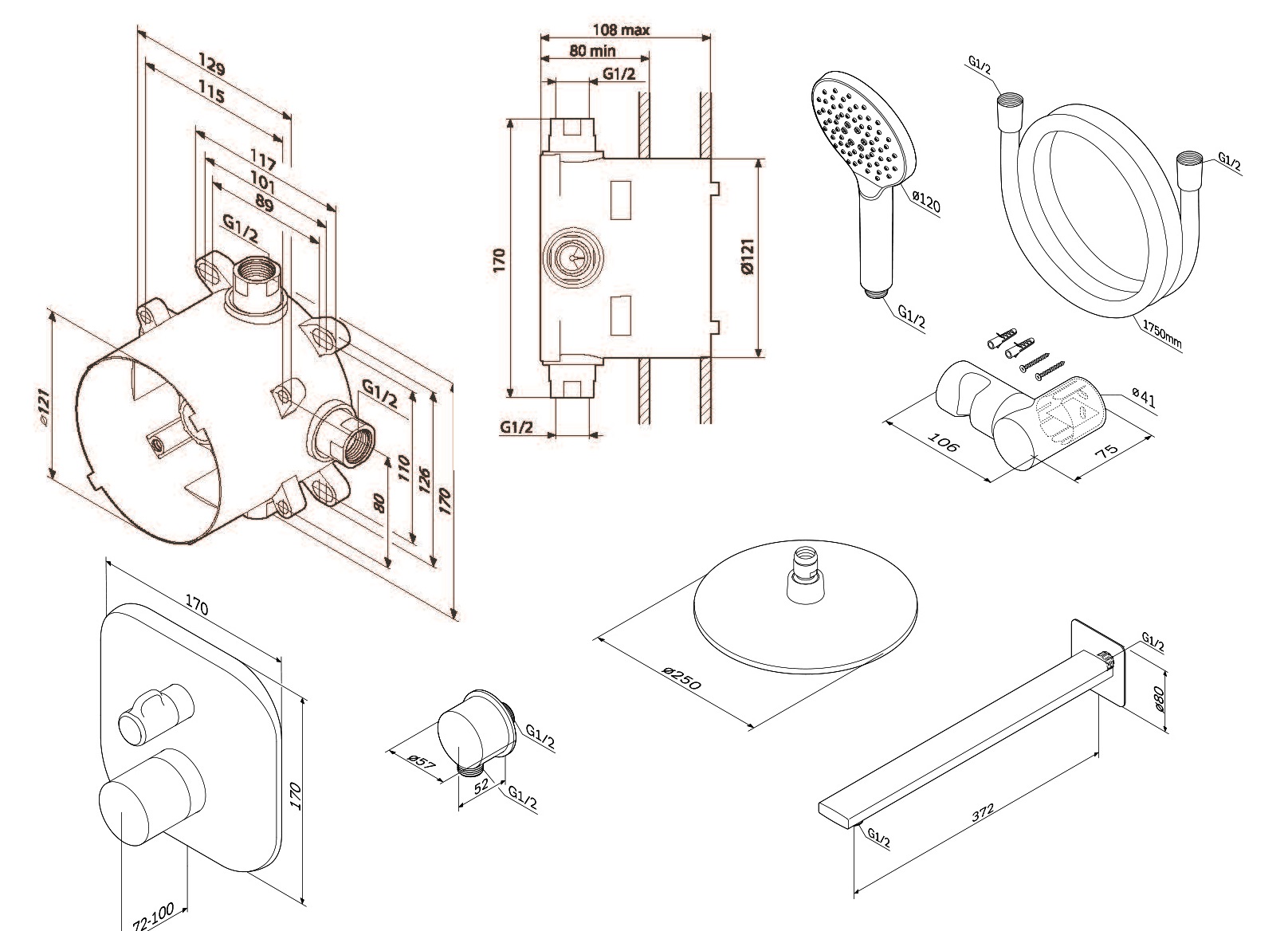 FM005RH00 набор скрытого монтажа на 2 потребителя с термостатом хром шт. AM.PM  - Вид №1