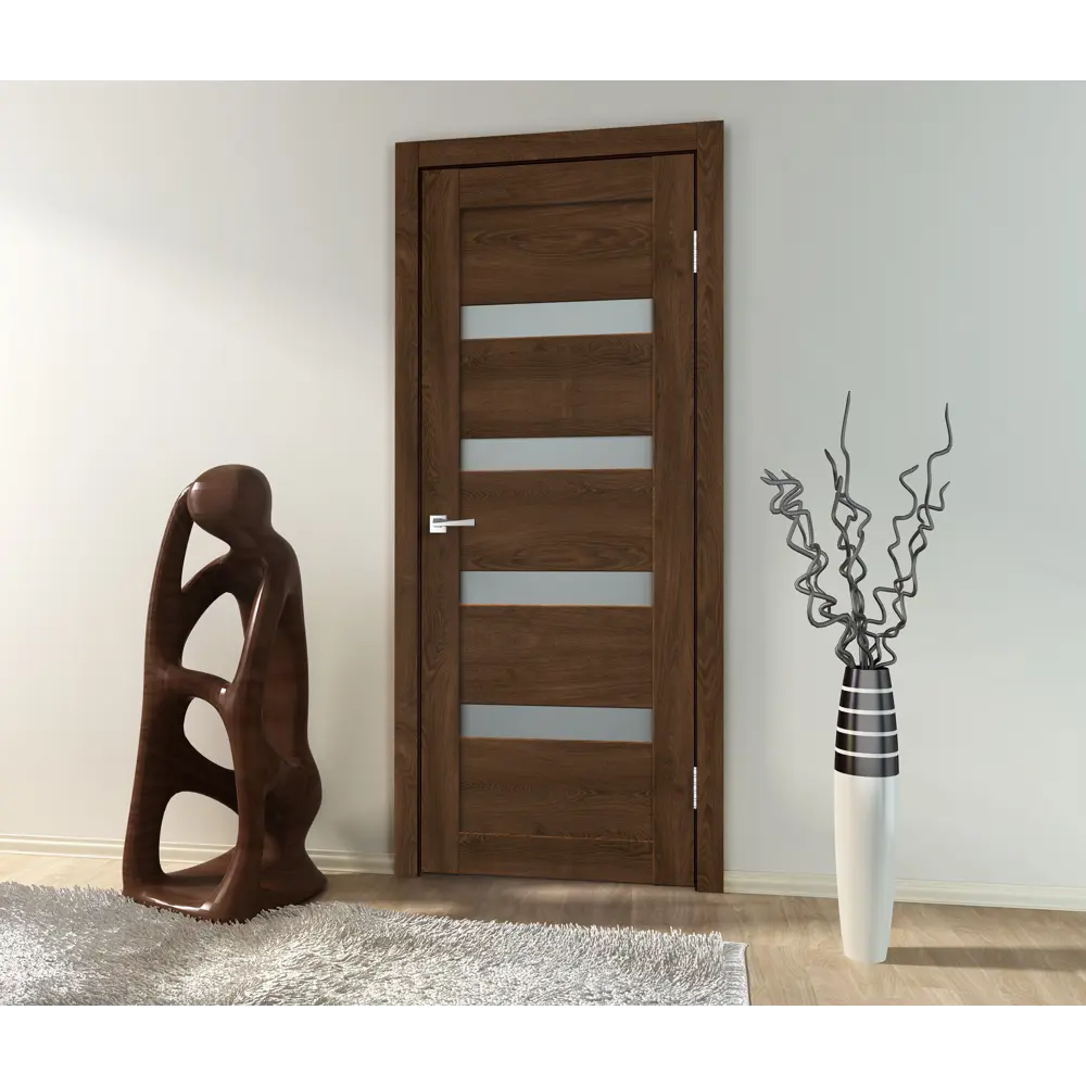 Комплект двери Лайн 2 со стеклом 60x200 см Hardflex цвет дуб тернер венге с добором 150 мм VELLDORIS STLM-2145048 - Вид №1