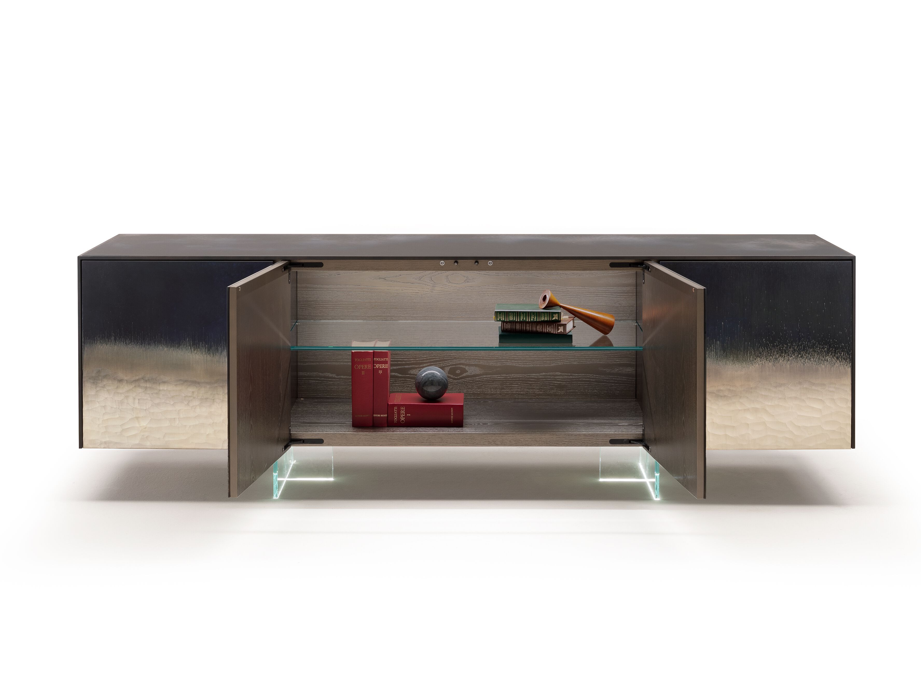 Деревянный шкаф со встроенным освещением и распашными дверями, покрытыми стеклом ARTE VENEZIANA итальянские пейзажи ARCH-00089113 - Вид №1