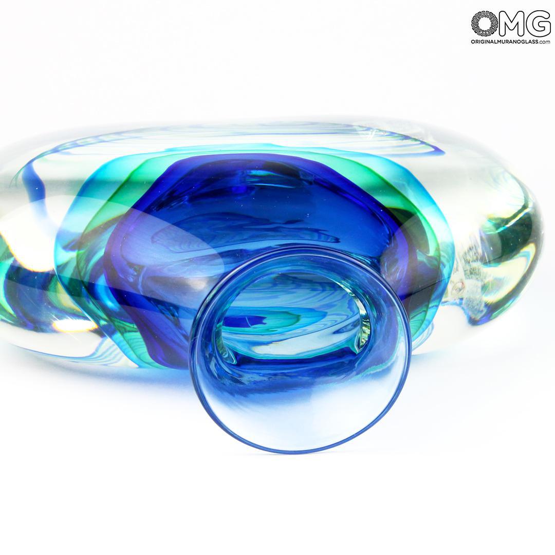 3289 ORIGINALMURANOGLASS Ваза Jar - лазурная - соммерсо - Original Murano Glass OMG 25 см  - Вид №1