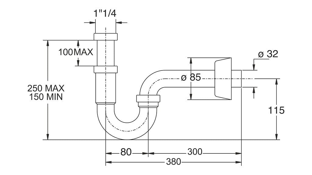 ABS сифон для умывальника Bonomini TUBULAR ARCH-00130678 - Вид №3