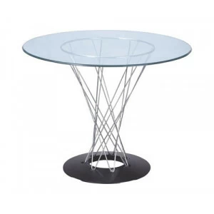 Обеденный стол стеклянный круглый на основании хром 80 см Noguchi Cyclone Glass TASHOTI  119297 Прозрачный