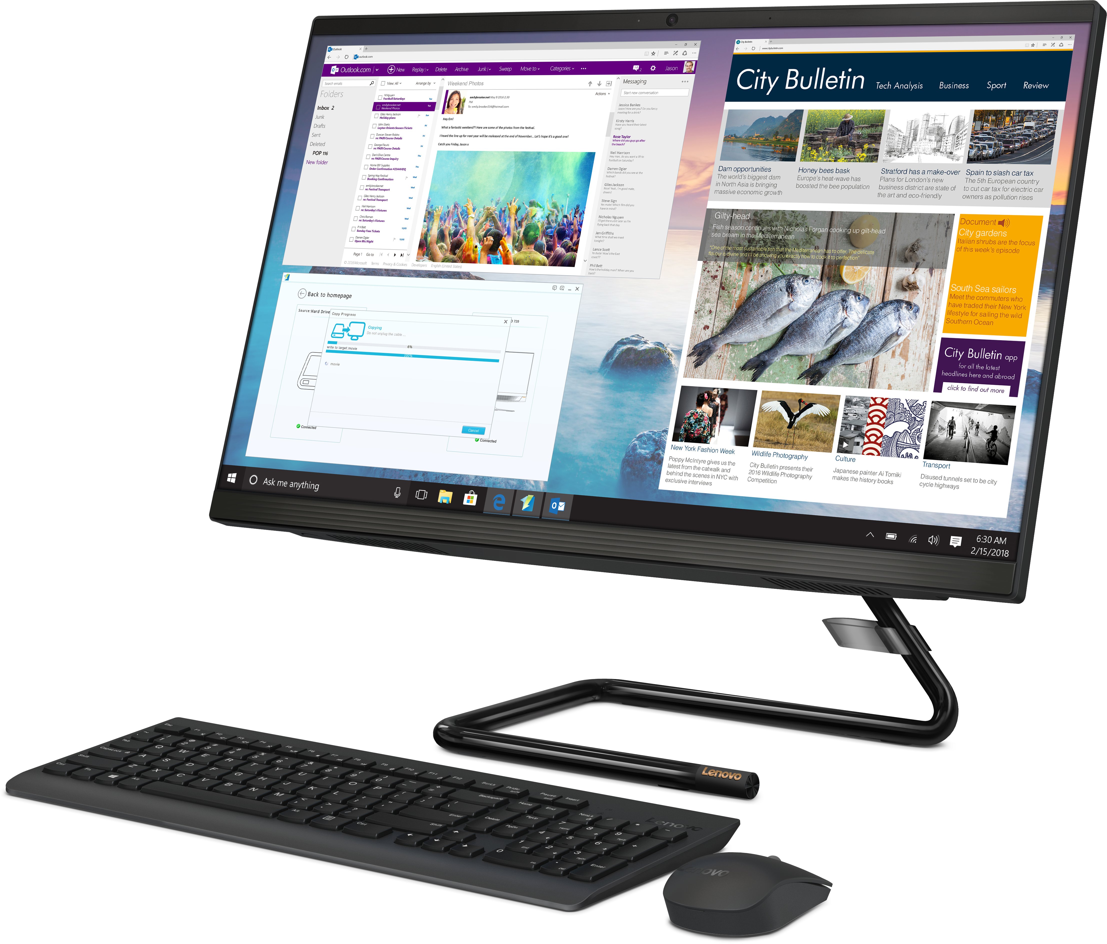 F0E800E5RK ideacentre aio a340-24iwl 23.8"(1920x1080 ips)/intel core i3 10110u(2.1ghz)/8192mb/1000+128ssdgb/dvdrw/int:intel uhd graphics 620/bt/wifi/war 1y/5.87kg/black/dos + клавиатура, мышь usb Lenovo Santreyd  - Вид №2