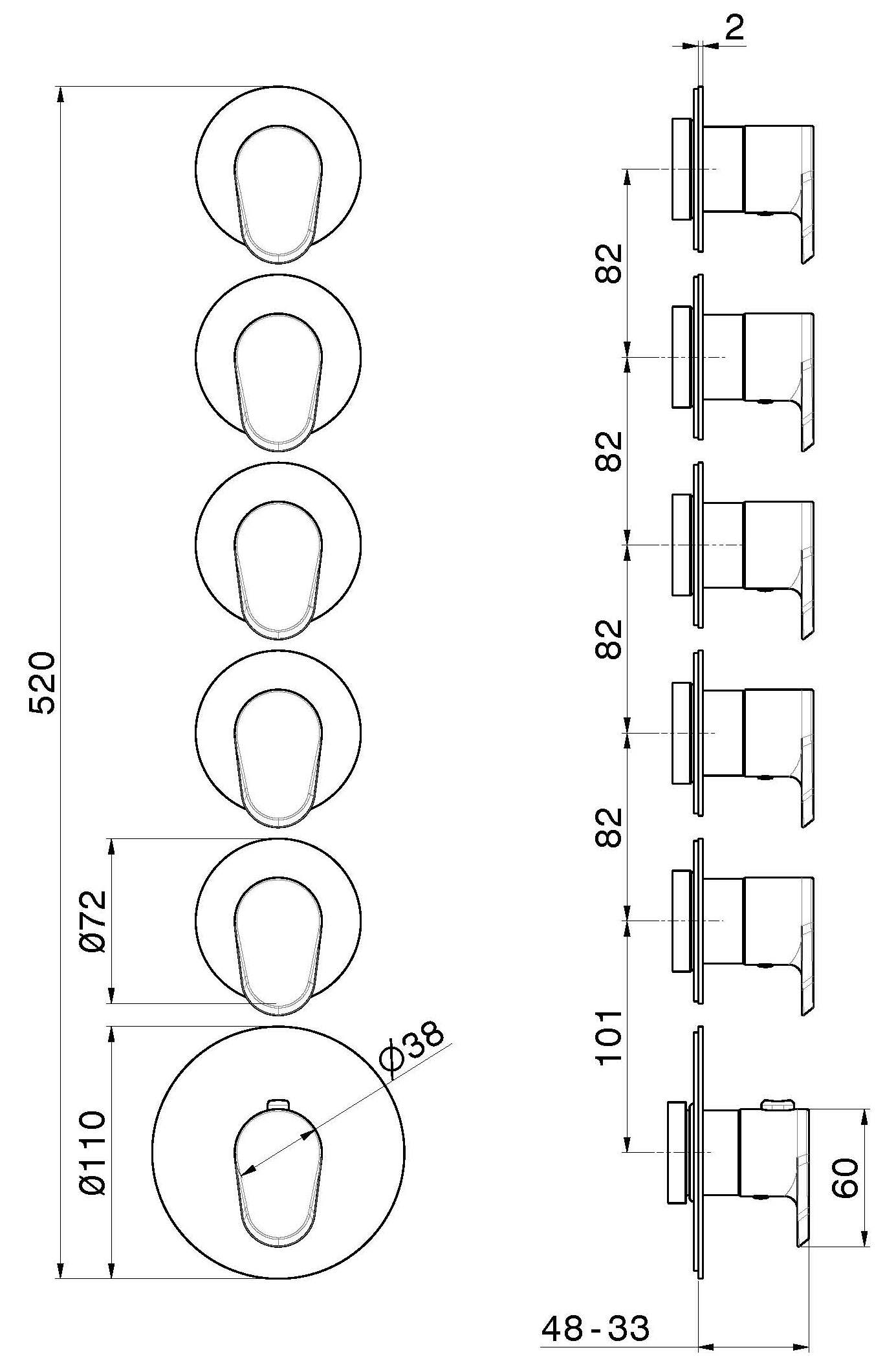 Термостатический смеситель для душа с 6 отверстиями Newform многофункциональные термостаты с 5 выходами ARCH-00114996 - Вид №2