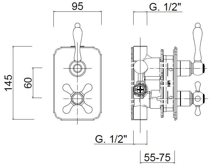 Rubinetteria Giulini Термостатический смеситель для душа на 2 отверстия с тарелкой Classic revolution - praga F8282-prce - Вид №1