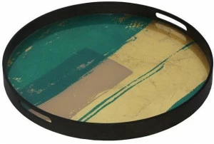 Ethnicraft Круглый поднос из дерева и стекла Bright abstract 20452