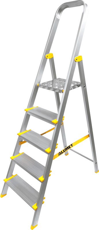 Стремянка алюминиевая профессиональная, анодированная, ширина ступени 130 мм. 5 ст ALUMET АS705