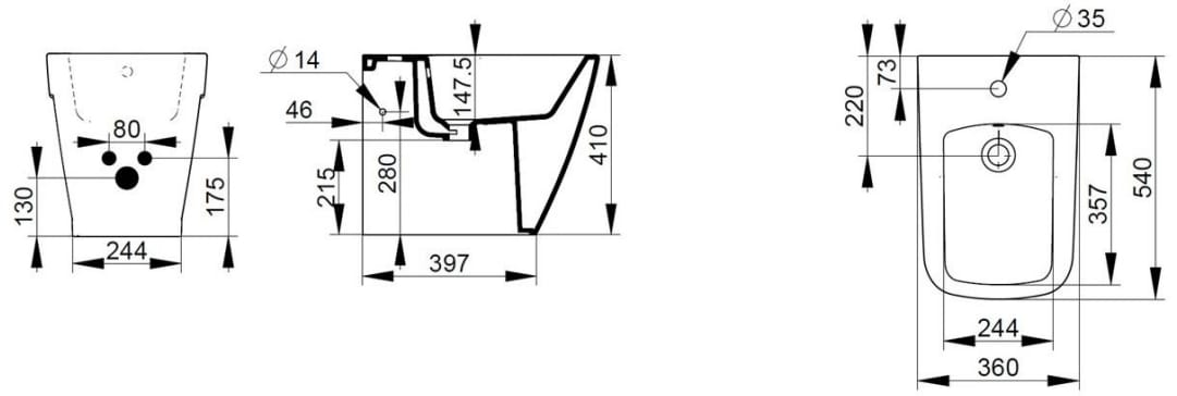 Керамическое напольное биде с переливом Ceramica Dolomite Mia ARCH-00132955 - Вид №4