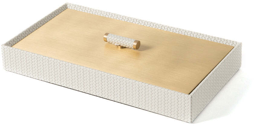 Коробка Iside - 27X15XH4,5 см / металл-хром/тканая кожа_верблюжья