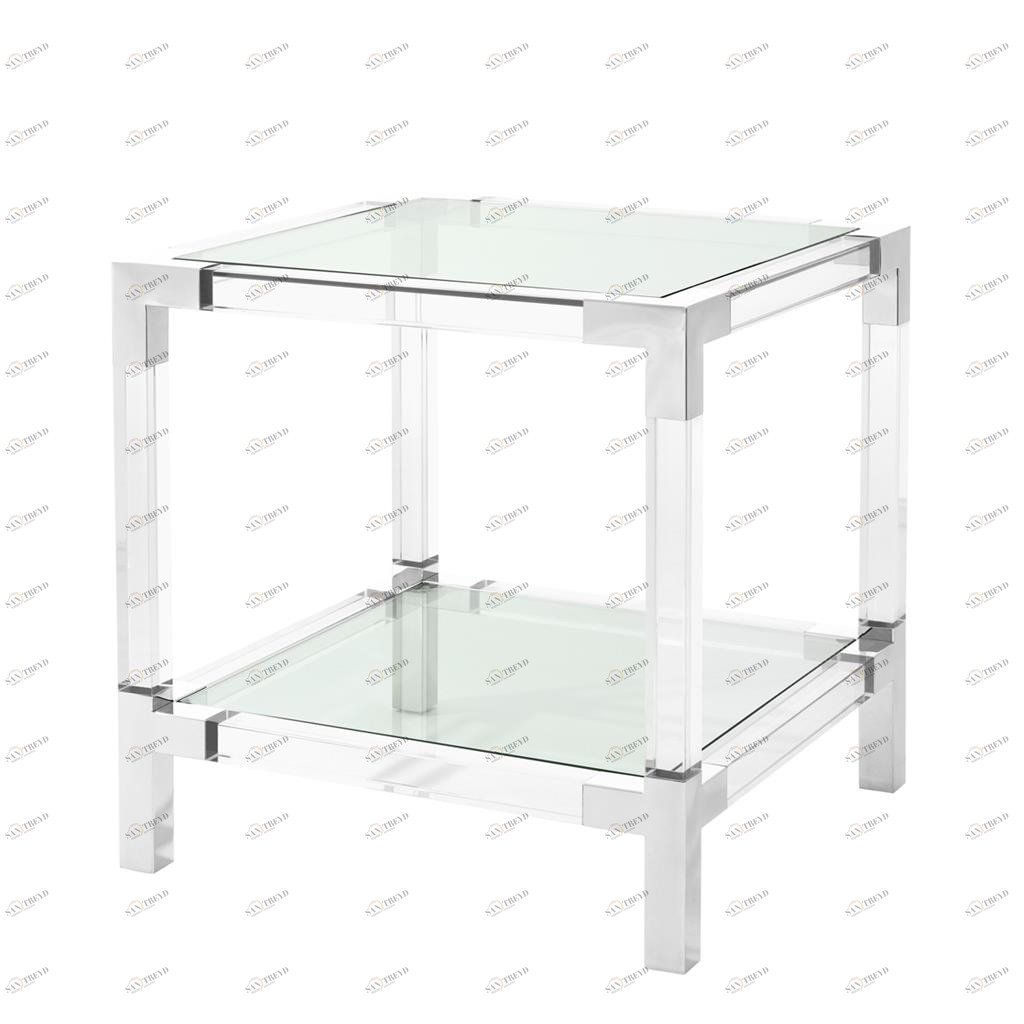 Приставной столик стеклянный с полкой и стальной отделкой Royalton от Eichholtz EICHHOLTZ  242595 Прозрачный;хром 
