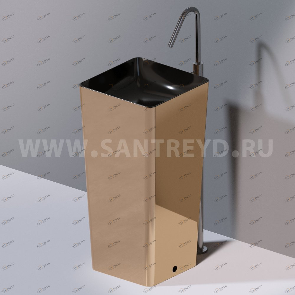 L506T0R0VT258 Раковина напольная ELITE SQUARE 420х420х870 мм без отверстия под смеситель Черная глянцевая декор бронза AeT ITALIA