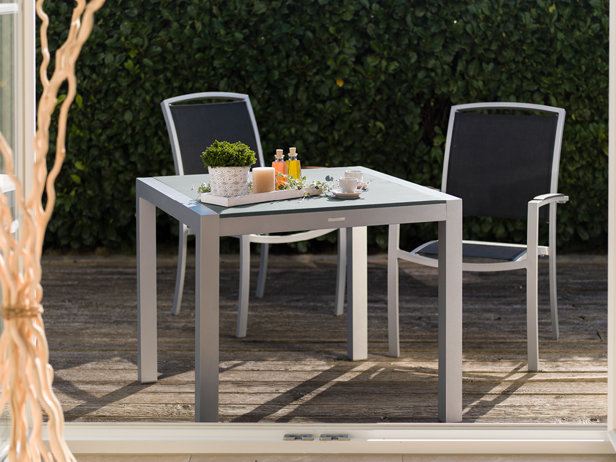 60.00.0354 Стол Кеннеди нержавеющая сталь / серый камень столешница 90 x 90 Mbm  - Вид №1