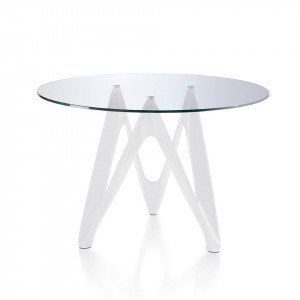 077732 Стол круглый стеклянный с белыми ножками d140 Angel Cerda B063