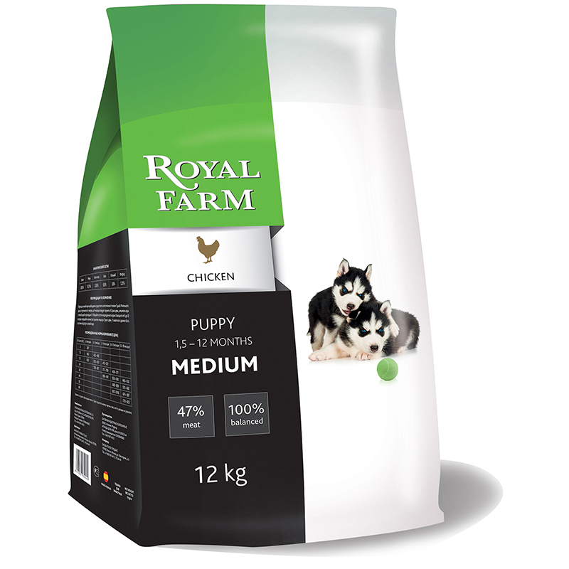 ПР0041309 Корм для щенков для средних пород, курица сух. 12кг ROYAL FARM 