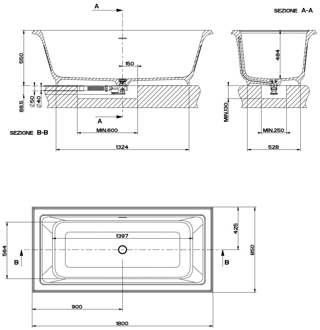 Прямоугольная ванна в центре комнаты из Cristalplant® Gessi элегантность ARCH-00082922 - Вид №2