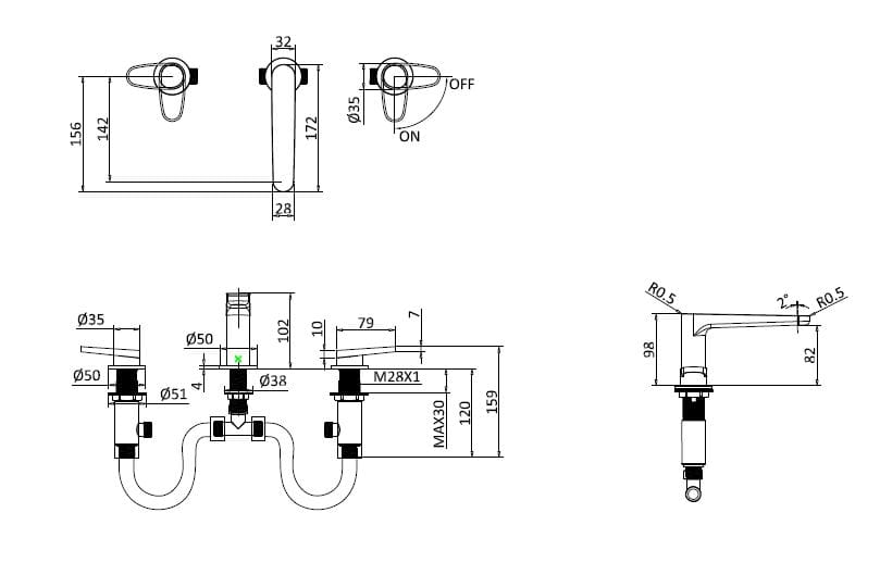 Смеситель для раковины с 3 отверстиями CROSSWATER Lasso ARCH-00138074 - Вид №4