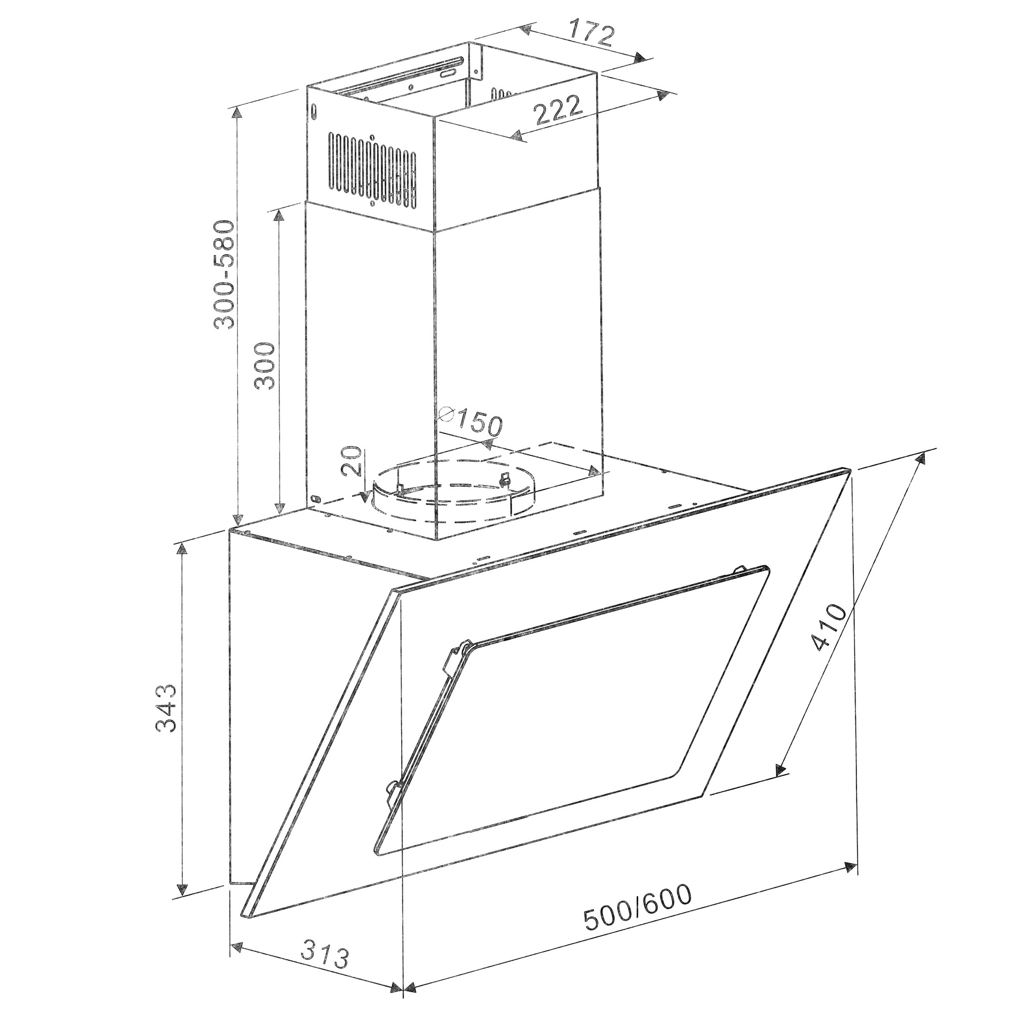 8160057 Вытяжка наклонная HOMSair BELL 60 черный/черный STDN-0001374 - Вид №11