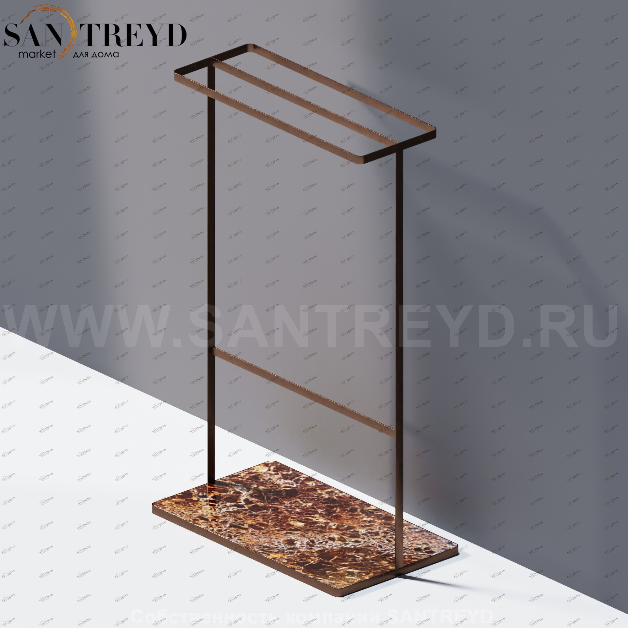 Agape MEMORY Полотенцедержатель напольный из коричневого мрамора в темном бронзовом каркасе AMEM862BRED