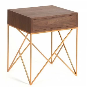 Тумбочка прикроватная с ящиком американский орех с золотом Prince INTELLIGENT DESIGN  260719 Коричневый