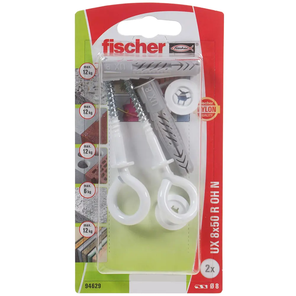 Дюбель универсальный Fischer UX с крюком-кольцом 8x50 мм нейлон цвет белый 2 шт STLM-2085303 - Вид №2