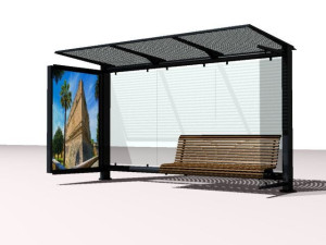 Стальной и стеклянный навес для автобусной остановки с фотоэлектрическими панелями