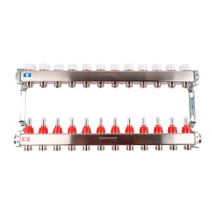 Коллектор с расходомером Rommer 1"x3/4" 12 выходов нержавеющая сталь RMS-1200-000012