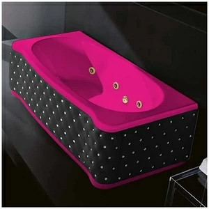 Ванна Gruppo treesse New Classic Young STD-V6747-SX-KCS-RZ розовая с золотой фурнитурой и гидромассажем прямоугольная левая чёрная кожа кристаллы сваровски