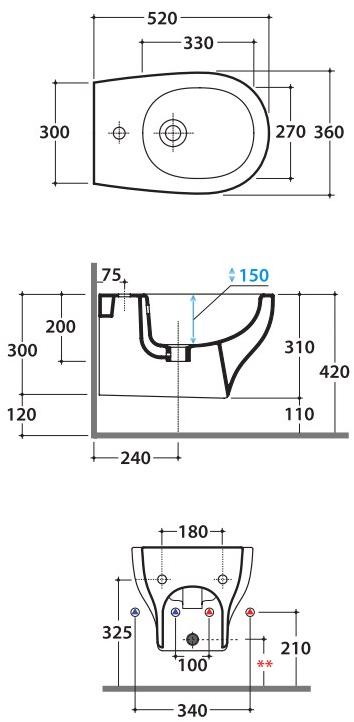 Grs10-09 Биде подвесное Grace Ceramica Globo - Вид №5