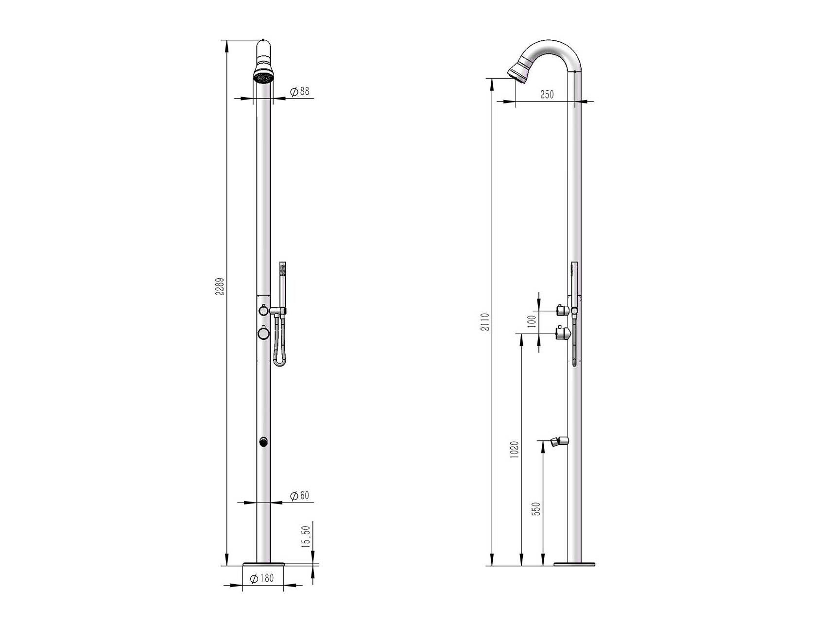 Открытый душ из нержавеющей стали с ручным душем SINED BOSA ARCH-00123711 - Вид №17