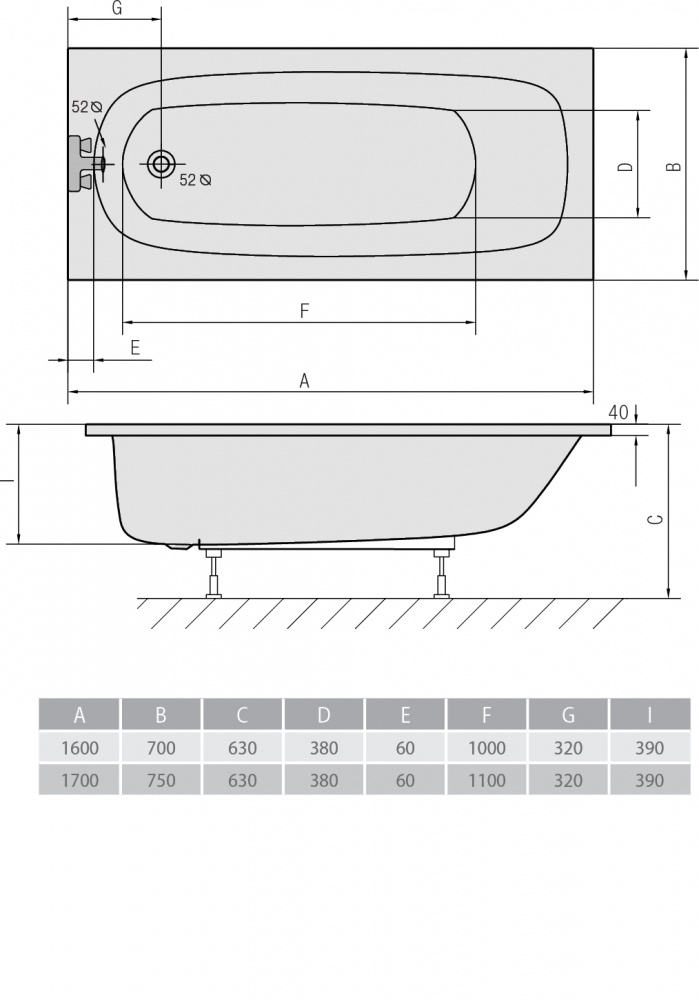 Акриловая ванна ALPEN Laura 170 25611 - Вид №1