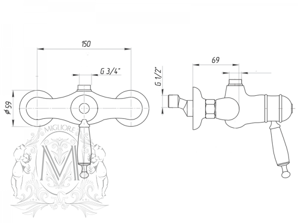 Смеситель MIGLIORE Oxford ML.OXF-6337.DO с термостатом для душевой колонны, золото ML.OXF-6337.bi.DO - Вид №3